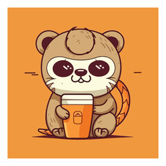 bear mascot character for a cup of coffee cheerful for a cafe.