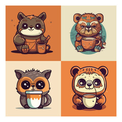 bear mascot character for a cup of coffee cheerful for a cafe.