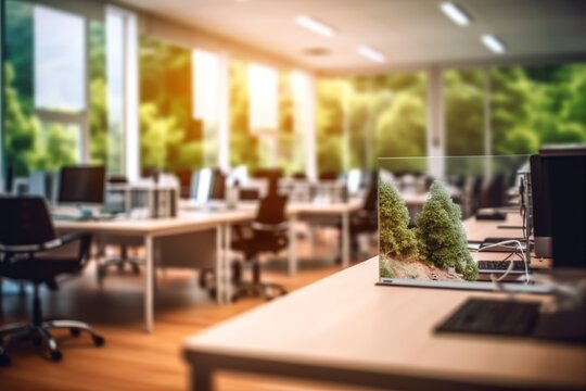 AI Generated Blurred office workspace in the day view background