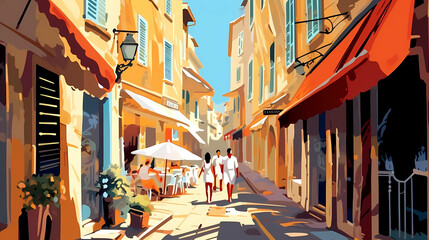 Fototapeta premium Beautiful summer day in a small town by the sea