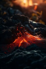 A close up of lava flowing from a volcano. Generative AI. 