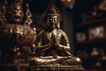 A golden statue of a buddha in temple