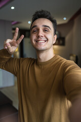 Portrait of man selfie point of view UGC of adult caucasian male happy