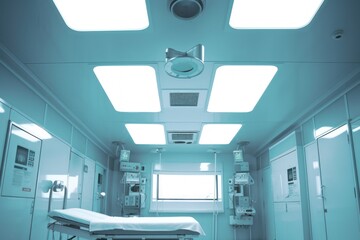 AI Generated Ceiling of an operating room with medical lighting vision background