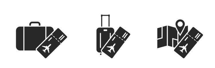 air travel icons. flight ticket, luggage and vacation symbol. vector images for tourism design