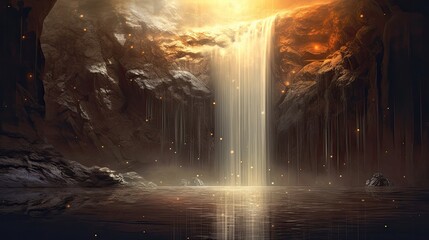 Fototapeta premium Golden Ethereal Landscape, Elemental Moon, Epic Fantasy Art
