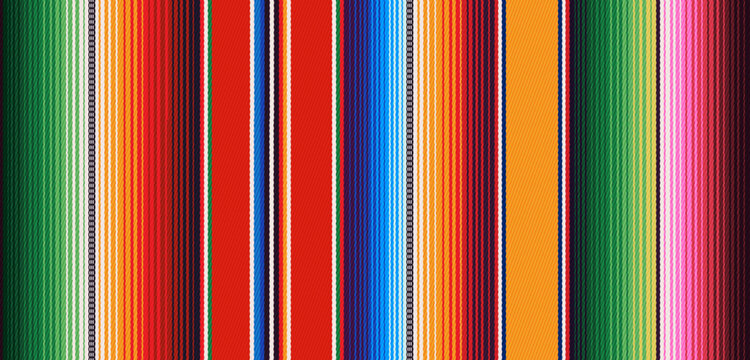 Realistic mexican blanket stripes seamless pattern. Multicolored texture of ethnic mexican fabric.