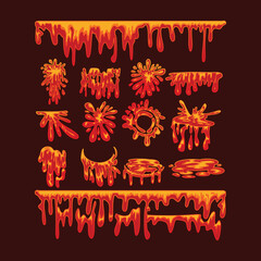 Set of melt vector illustration elements, backgrounds, frames, effects, layouts. Vector eps. Cartoon of melting. melted. melted. graphic resources