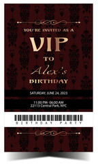 VIP birthday invitation in black, red, and gold. Vector illustration 