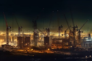 Fototapeta na wymiar AI Generated construction site Cityscapes at night background