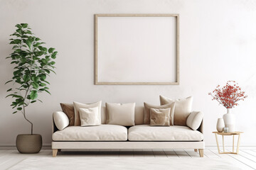 Frame mockup in living room interior background, modern style, 3D rende, generative ai