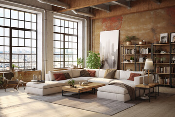 Living room mockup, interior design  background, 3D render, generative ai