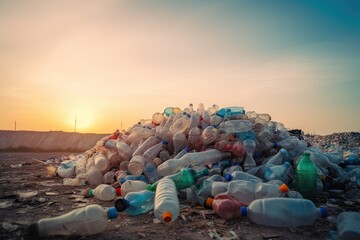 waste plastic bottles and other types of plastic waste at the waste disposal site.Generative AI - obrazy, fototapety, plakaty