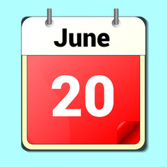 day on the calendar, vector image format, June 20