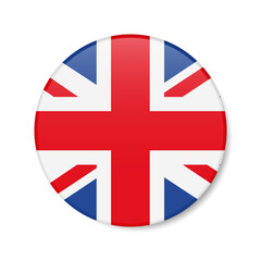 United Kingdom circle button icon. British round badge flag. 3D realistic isolated vector illustration
