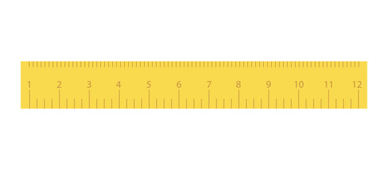 Yellow ruler concept. Tool for drawing and creating blueprints. School supply. Education and training. Sticker for social networks and messengers. Cartoon flat vector illustration