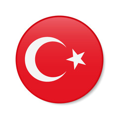 Turkey circle button icon. Turkish round badge flag. 3D realistic isolated vector illustration
