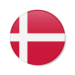 Denmark circle button icon. Danish round badge flag. 3D realistic isolated vector illustration