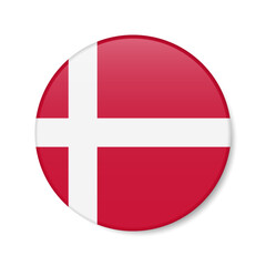 Obraz premium Denmark circle button icon. Danish round badge flag. 3D realistic isolated vector illustration