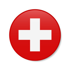 Switzerland circle button icon. Swiss round badge flag. 3D realistic isolated vector illustration