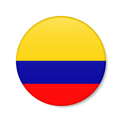 Colombia circle button icon. Colombian round badge flag. 3D realistic isolated vector illustration