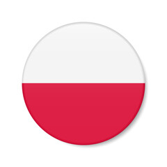Poland circle button icon. Polish round badge flag. 3D realistic isolated vector illustration