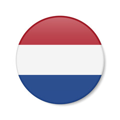 Netherlands circle button icon. Holland round badge flag. 3D realistic isolated vector illustration
