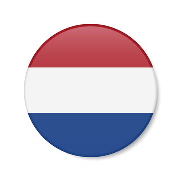 Netherlands circle button icon. Holland round badge flag. 3D realistic isolated vector illustration