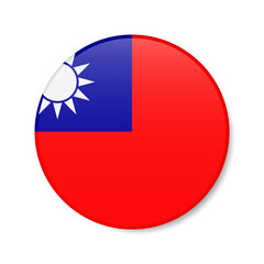 Fototapeta premium Taiwan circle button icon. Taiwanese round badge flag. 3D realistic isolated vector illustration