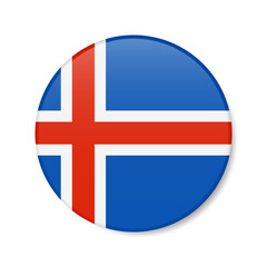 Iceland circle button icon. Icelandic round badge flag. 3D realistic isolated vector illustration