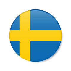 Sweden circle button icon. Swedish round badge flag. 3D realistic isolated vector illustration