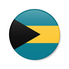 Bahamas circle button icon. Bahamian round badge flag. 3D realistic isolated vector illustration