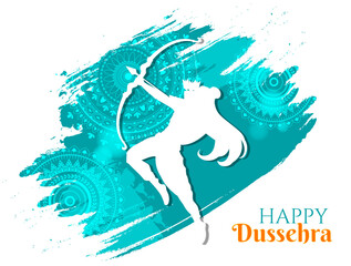 Banner with Dussehra. Silhouette of woman with bow, goddess in paper cut style. Traditional Indian holiday and festival. Eastern religion and culture. Flat vector illustration