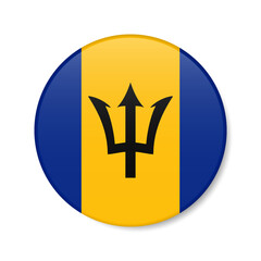 Barbados circle button icon. Barbadian round badge flag. 3D realistic isolated vector illustration