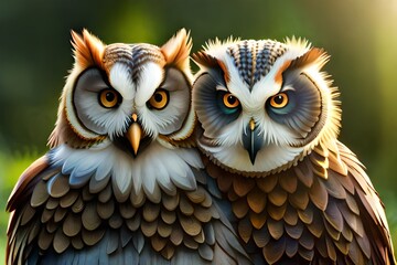 Fototapeta premium two Owls bird in love, Generative AI