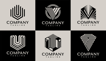 Modern geometric line letter V logo design