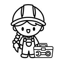Cute kawaii mechanic cartoon outline icon