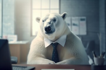 Anthropomorphic Polar bear dressed in a suit like a businessman. Business Concept. AI generated, human enhanced