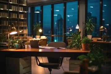 Modern cozy office with selective focus. AI generated, human enhanced