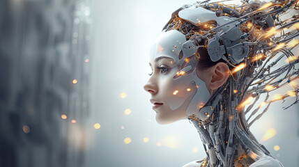 Synthetic Elegance: Witnessing the Merging of Technology and Human-Like Aesthetics in an AI Robot Head. Ai Generative.