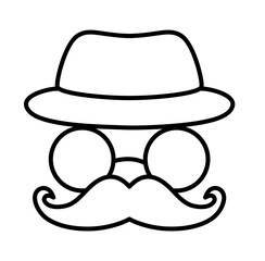 Cute mustache beard with hat and glasses outline icon
