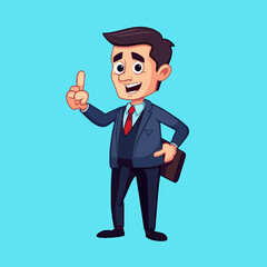 Cartoon businessman with a briefcase and a finger up