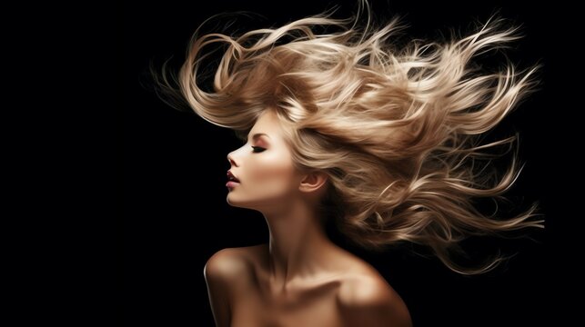 Fashionable image. Woman with hair in motion