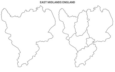 East Midlands England Administrative Map Set - blank counties or boroughs outline