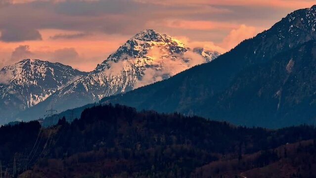 Spectacular mountain range in the evening after a sunny day - beautiful colors - amazing drone photography