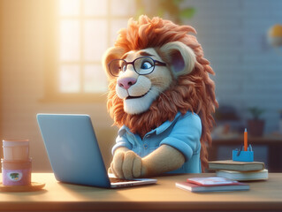 Fototapeta premium A 3D Render of a Cartoon Lion Who is a Social Media Influencer | Generative AI