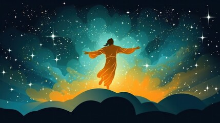 Obraz na płótnie Canvas Jesus in background of universe in bright colors
