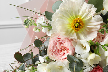 Closeup view of bouquet with beautiful flowers
