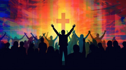 Obraz na płótnie Canvas Silhouette of people worshipping
