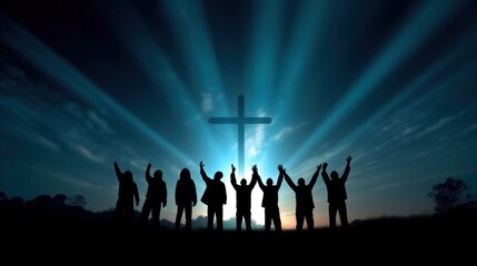 Fototapeta premium Silhouette of people worshipping